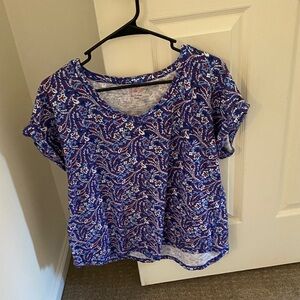 Talbots Blue and White Floral Short Sleeve Top